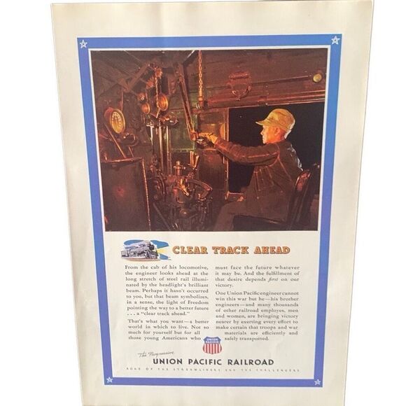 Vintage 1943 Union Pacific Railroad Clear Track Ahead Ad Advertisement - Picture 5 of 5